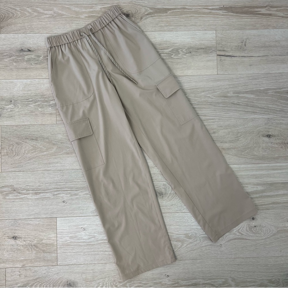 Zella Beige Wide Leg Cargo Jumpsuit Pants